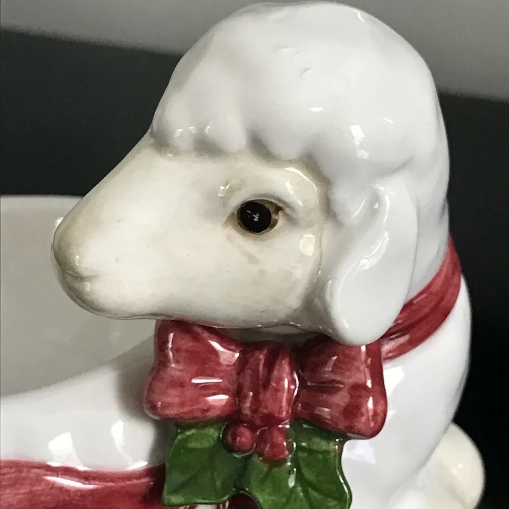 Vintage FITZ & FLOYD Christmas Lamb Votive Candleholder